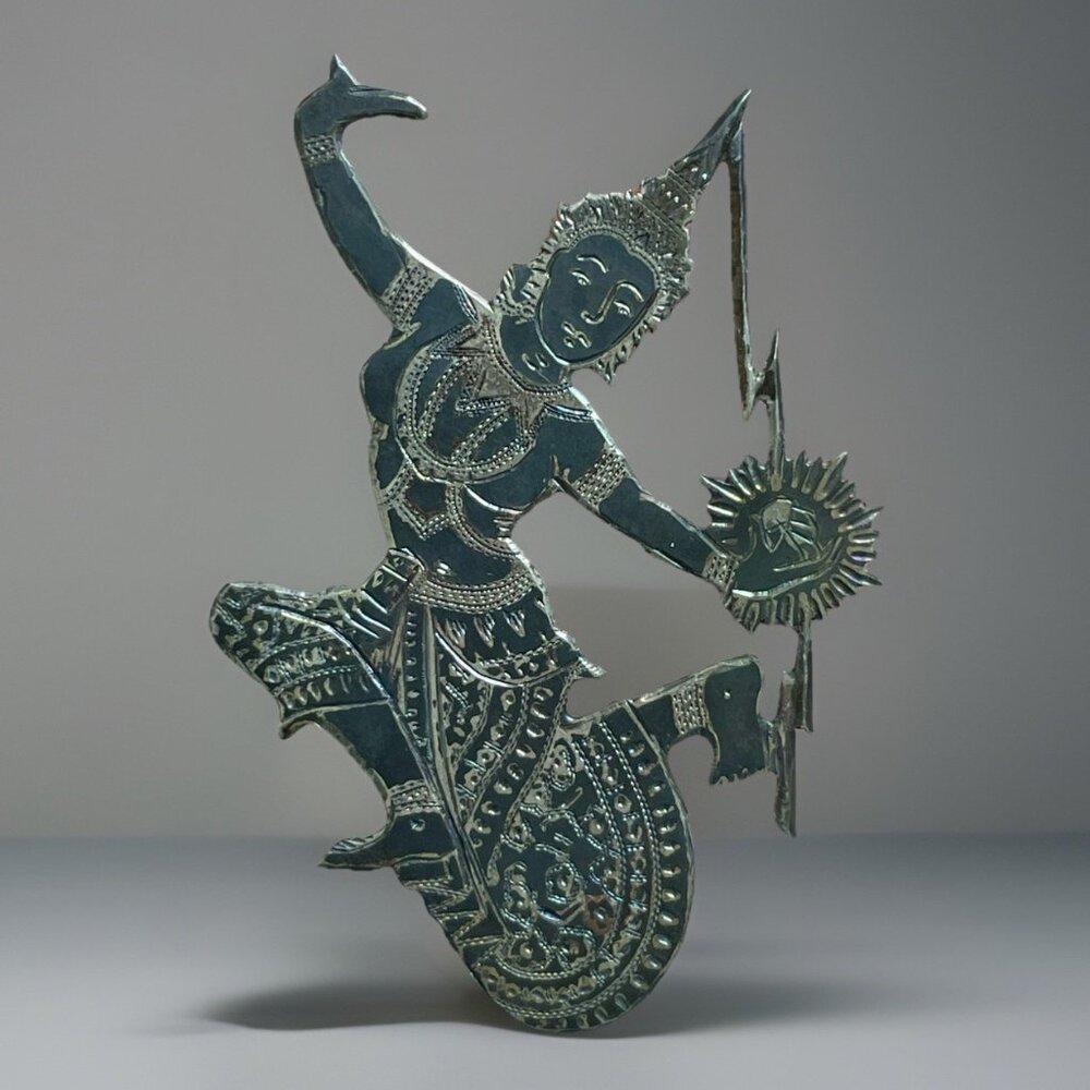 Vintage SIAM Lady Dancer Black Wash 925 Sterling Silver Brooch Pin